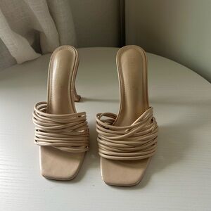 Zara Beige Strappy Square-Toe Heeled Sandals